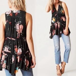 Free People Floral Black Sleeveless Top